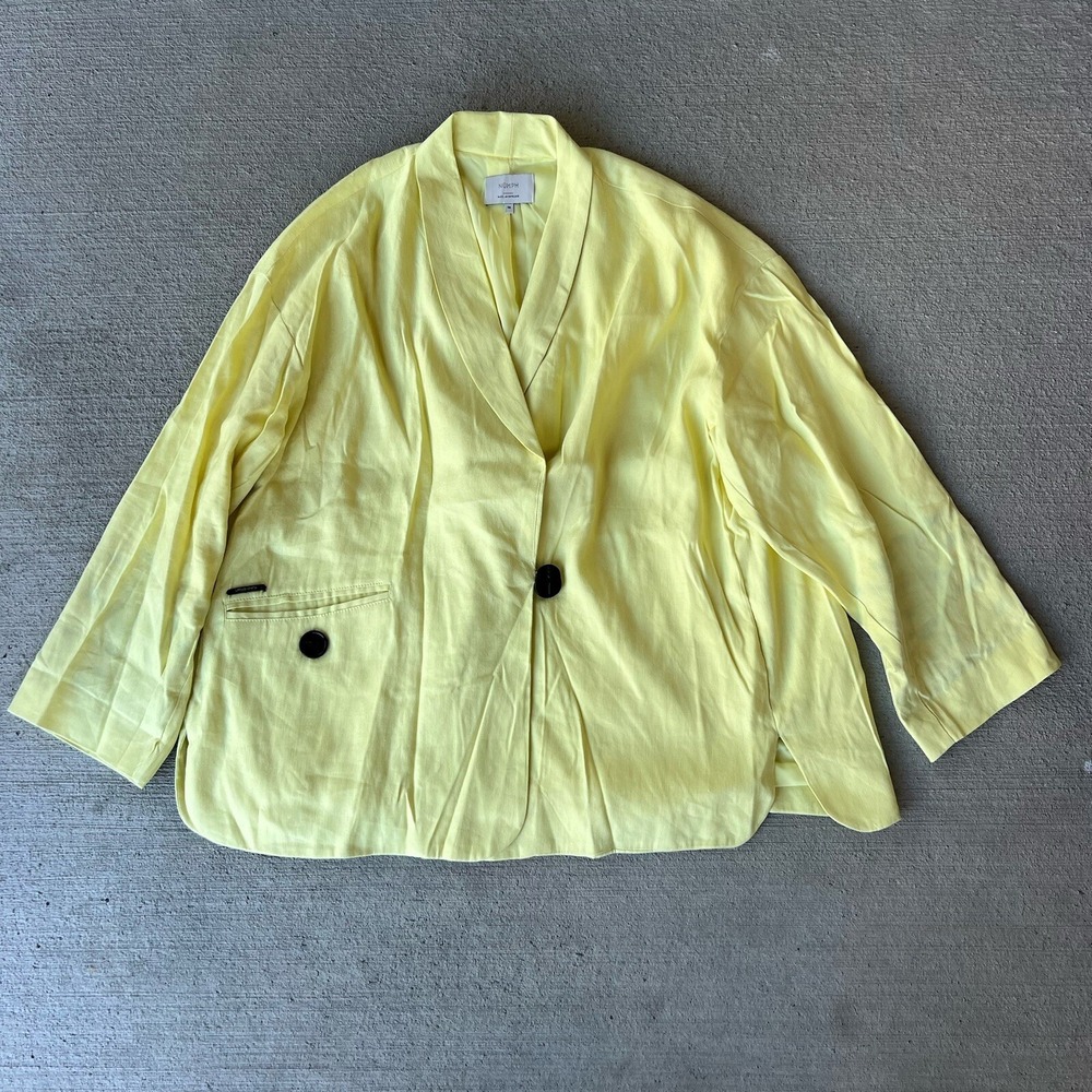 Numph Women's Yellow Linen Blazer Jacket M 38 One Button Lightweight Spring